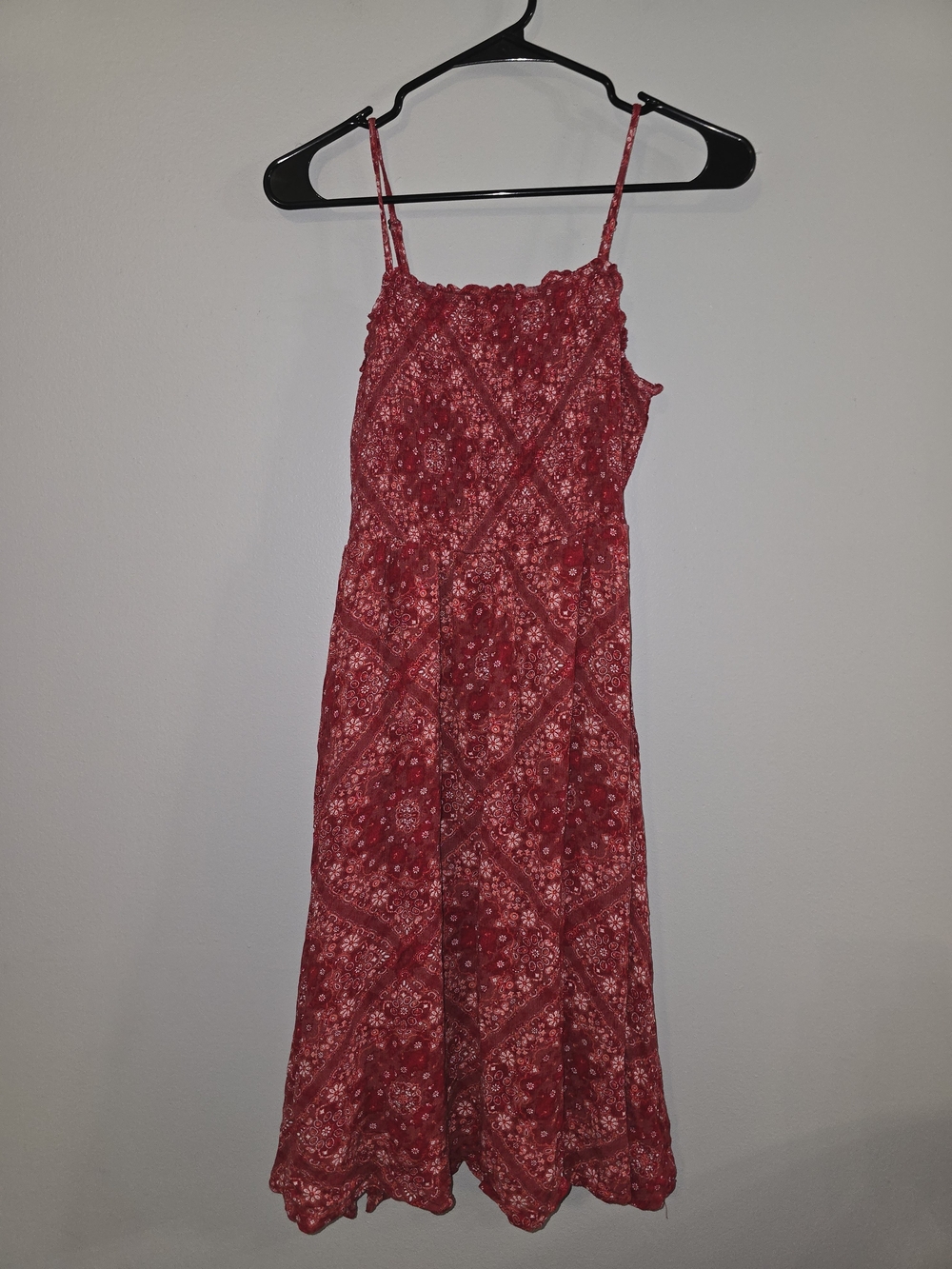 Red Printed Midi Sundress with Spaghetti Straps